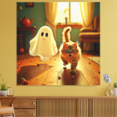 Grappig Kitten Spooky Friend Design Canvas Afdruk (Insitu (Woonkamer))