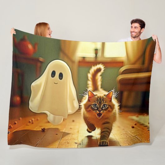 Grappig Kitten Spooky Friend Design Fleece Deken (In situ)