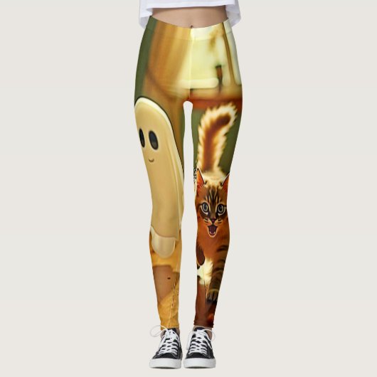Grappig Kitten Spooky Friend Design Leggings (Voorkant)