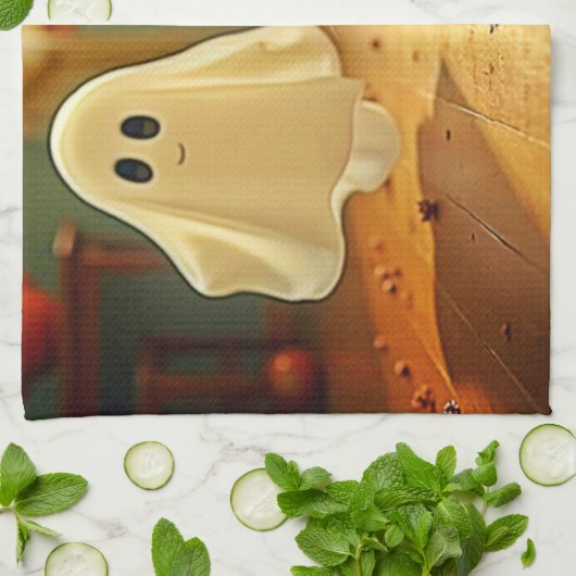 Grappig Kitten Spooky Friend Design Theedoek (Gevouwen)