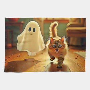 Grappig Kitten Spooky Friend Design Theedoek