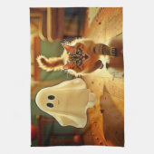 Grappig Kitten Spooky Friend Design Theedoek (Verticaal)