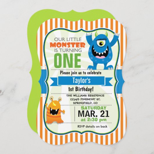 Grappig klein monster verjaardagsfeestje kaart (Voorkant / Achterkant)