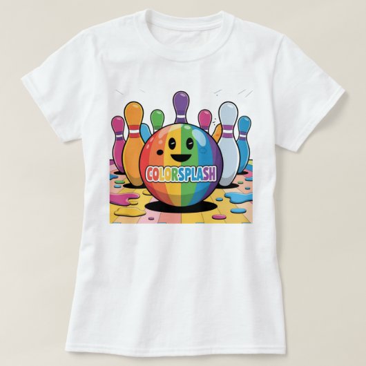 Grappig kleurrijk bowlen, hoor de tien pins lachen t-shirt (Design voorkant)