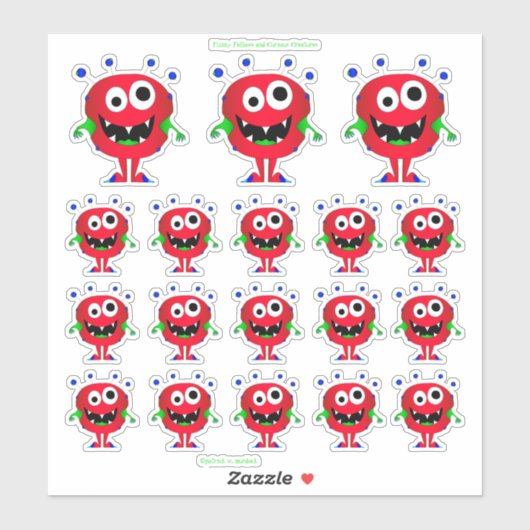 Grappig, kleurrijk, Cartoon monster Sticker (Vel)