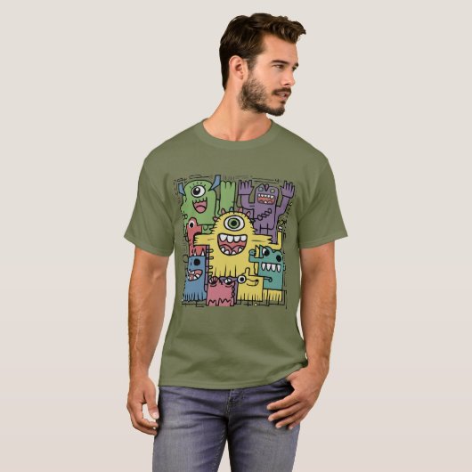 Grappig Kleurrijk Monster Abstract T-shirt (Voorkant volledig)