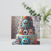 GRAPPIG KLEURRIJK MONSTER CAKE VERJAARDAG KAART (Staand voorkant)