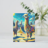 Grappig Kleurrijk Skateboarden Alpaca Briefkaart (Staand voorkant)