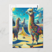 Grappig Kleurrijk Skateboarden Alpaca Briefkaart (Voorkant / Achterkant)
