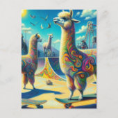 Grappig Kleurrijk Skateboarden Alpaca Briefkaart (Voorkant)