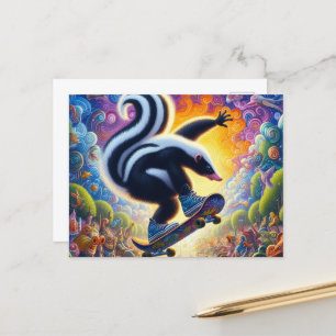 Grappig kleurrijk Skunk Skateboarden Briefkaart