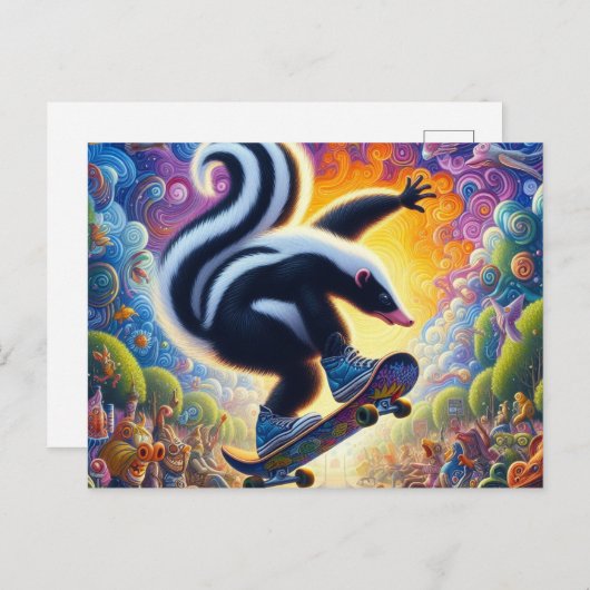 Grappig kleurrijk Skunk Skateboarden Briefkaart (Voorkant / Achterkant)