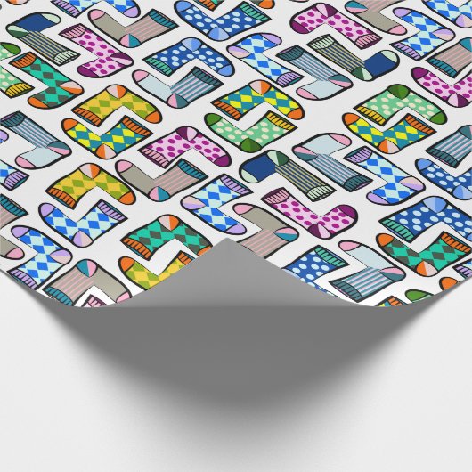 Grappig kleurrijk sokkenpatroon cadeaupapier (Hoek)