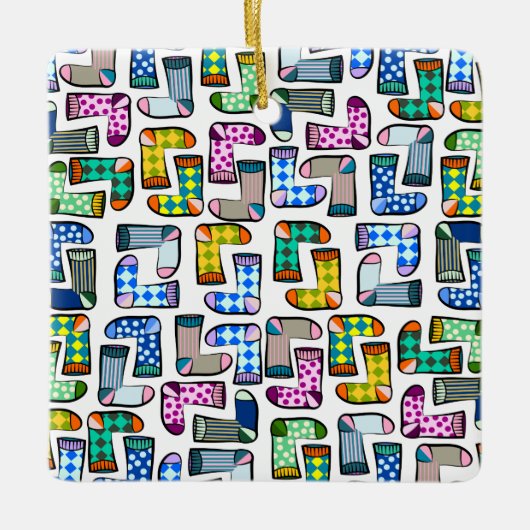 Grappig kleurrijk sokkenpatroon keramisch ornament (Voorkant)