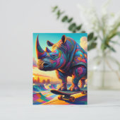 Grappig Kleurrijk Surreal Rhino Skateboarden Briefkaart (Staand voorkant)