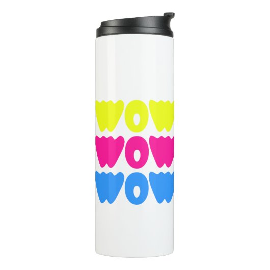 Grappig kleurrijk WOW Gezegde Eenvoudig Roze Blauw Thermosbeker (Gedraaid links)