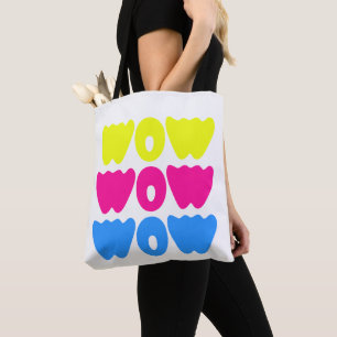 Grappig kleurrijk WOW Gezegde Eenvoudig Roze Blauw Tote Bag