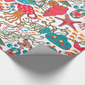 Grappig kleurrijk Zee-Life illustratiepatroon Cadeaupapier (Hoek)