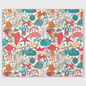 Grappig kleurrijk Zee-Life illustratiepatroon Cadeaupapier (Vlak)