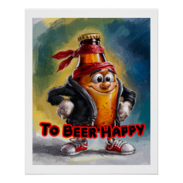 Grappig, Kleurrijke Blikje Bier zeer Gelukkig op e Perfect Poster