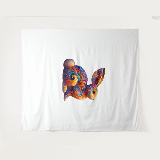 Grappig Kleurrijke Bunny Konijn Fractal Kosmische Wandkleed (Voorkant (horizontaal))