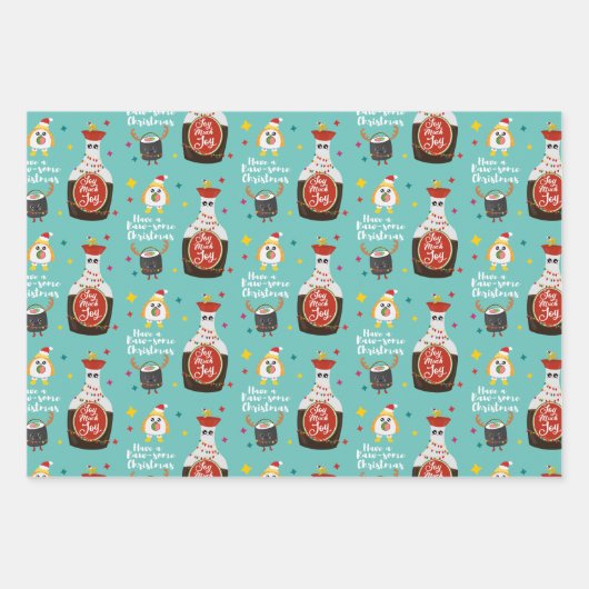 Grappig Kleurrijke Kawaii Sushi Vrolijk Kerstfeest Inpakpapier Vel (Voorkant 2)