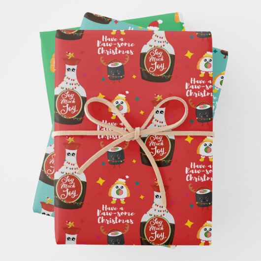 Grappig Kleurrijke Kawaii Sushi Vrolijk Kerstfeest Inpakpapier Vel (In situ)
