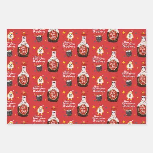 Grappig Kleurrijke Kawaii Sushi Vrolijk Kerstfeest Inpakpapier Vel (Voorkant)