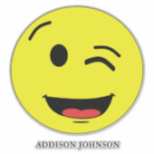 Grappig knipoog & glimlach Emoji geel gezicht Voeg Sticker (Voorkant)