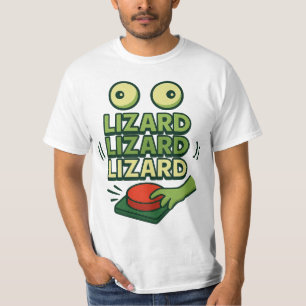 Grappig Knipperend Groen Hagedis die op Button dru T-shirt