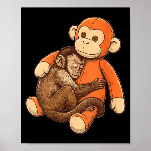 Grappig knuffel aapje omhelzend vrouwelijk knuffel poster (Voorkant)