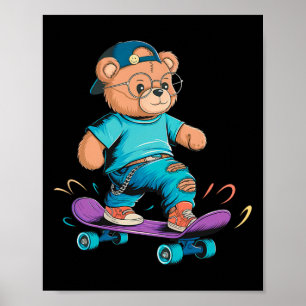 Grappig Knuffel Beren Skateboard Geschenk Voor Man Poster