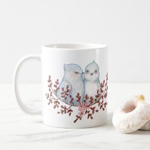 Grappig Knuffel Vogels Paar Schattige Winter Vogel Koffiemok