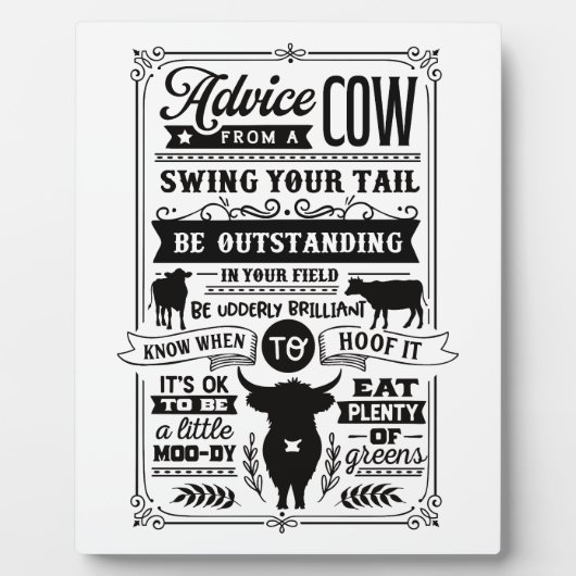Grappig koe advies word art fotoplaat (Voorkant)