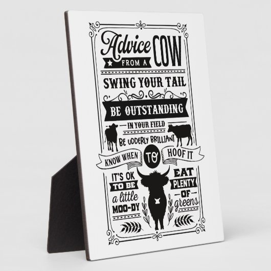 Grappig koe advies word art fotoplaat (Zijkant)