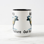 Grappig Koe Boerderij Thema Pensioen naar de wei Tweekleurige Koffiemok (Center)