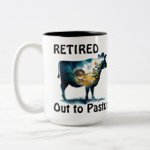 Grappig Koe Boerderij Thema Pensioen naar de wei Tweekleurige Koffiemok (Links)