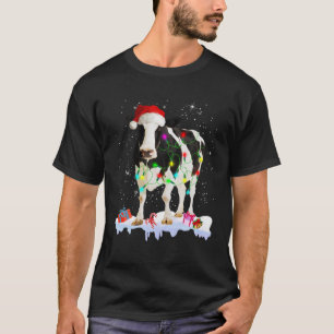 Grappig Koe met kerstlampjes met Santa Hat Boerder T-shirt