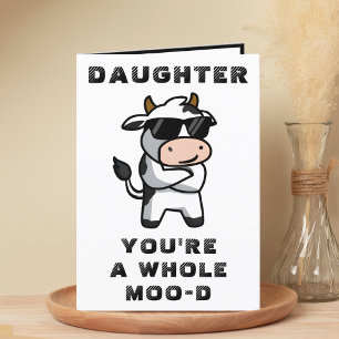 Grappig Koe Moo Mood Daughter Happy Birthday Bedankkaart