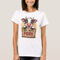 Grappig Koe Shirt - Eet meer varkensvlees T-shirt