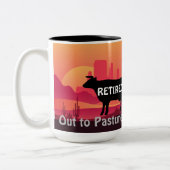 Grappig Koe Thema Western Pensioen Naar de wei Tweekleurige Koffiemok (Links)
