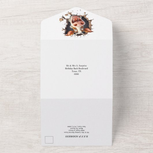 Grappig koe verrassingsfeestje diner dans all in one uitnodiging (Buitenkant)