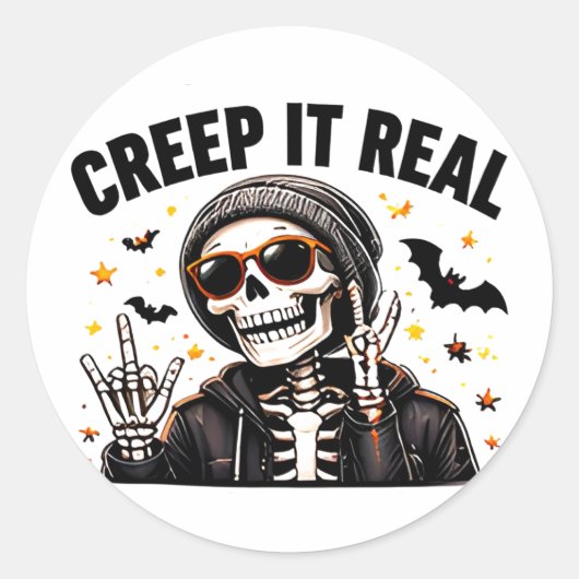Grappig Koel Skelet Halloween Echt Creeperig Ronde Sticker (Voorkant)