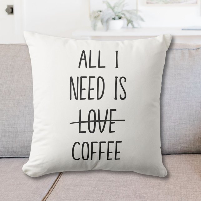 Grappig koffie citaat eenvoudig minimalistisch kussen (In situ)
