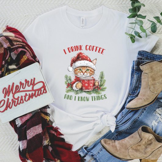 Grappig Koffie Kerst Kat T-shirt