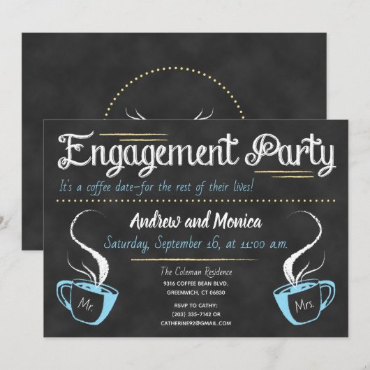 Grappig Koffie Krijtbord Engagement Party Kaart (Voorkant / Achterkant)