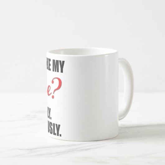 Grappig koffie-mok met rode en zwarte tekst koffiemok (Voorkant rechts)