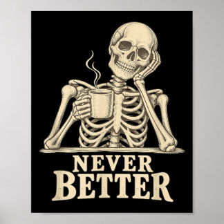 Grappig Koffie Skelet Gotische Halloween Cafeïne Poster