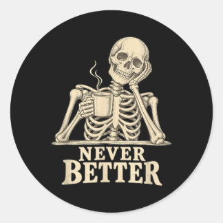 Grappig Koffie Skelet Gotische Halloween Cafeïne Ronde Sticker