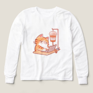 Grappig koffiekat shirt, Schattig overwerkte progr